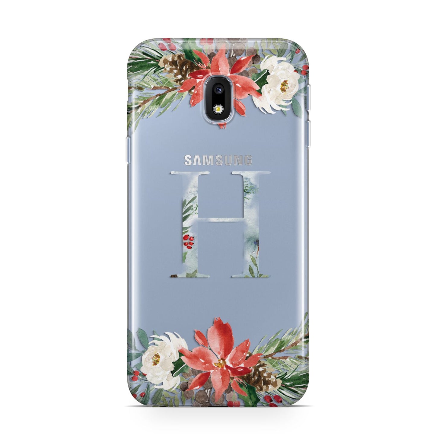 Personalised Winter Monogram Clear Floral Samsung Galaxy J3 2017 Case