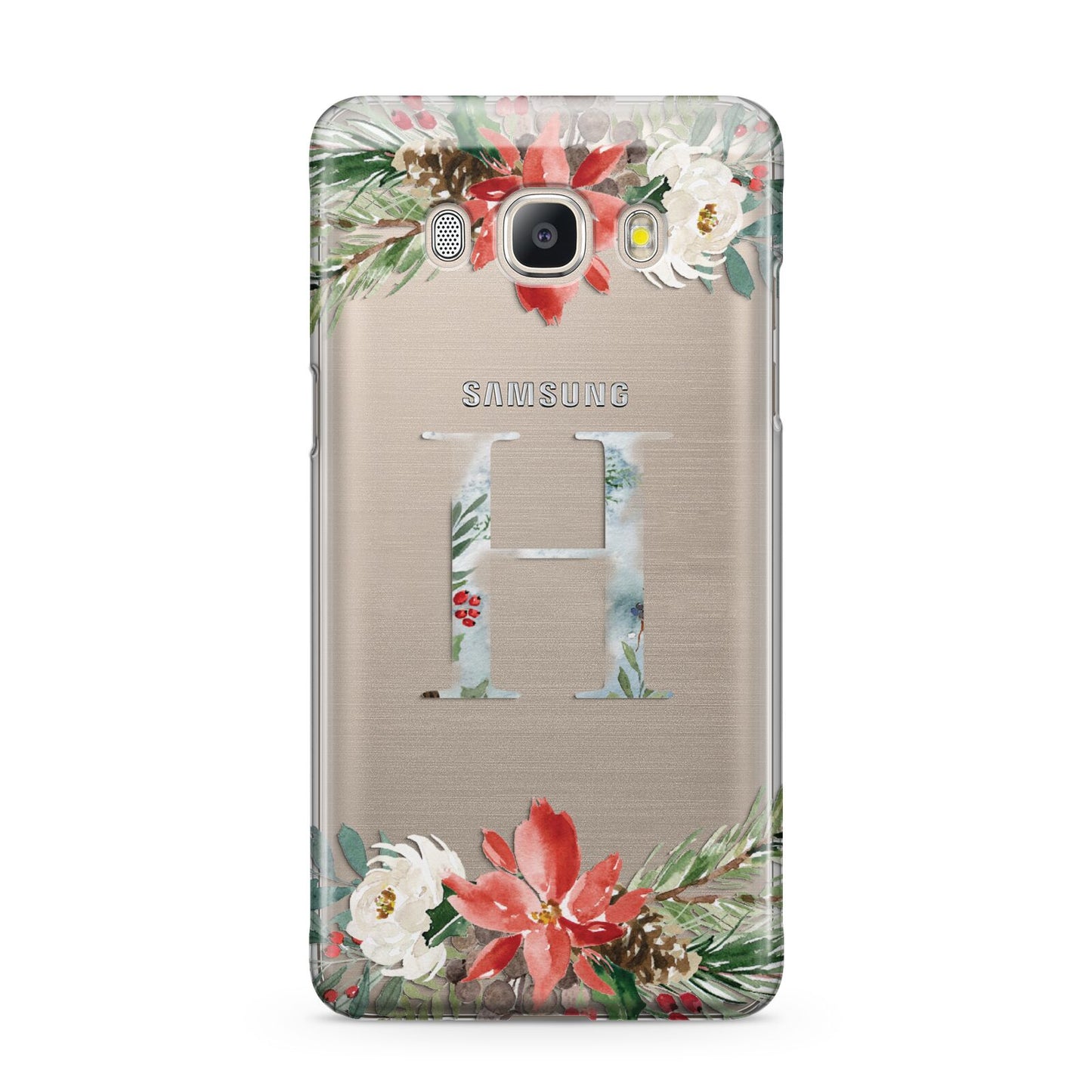 Personalised Winter Monogram Clear Floral Samsung Galaxy J5 2016 Case