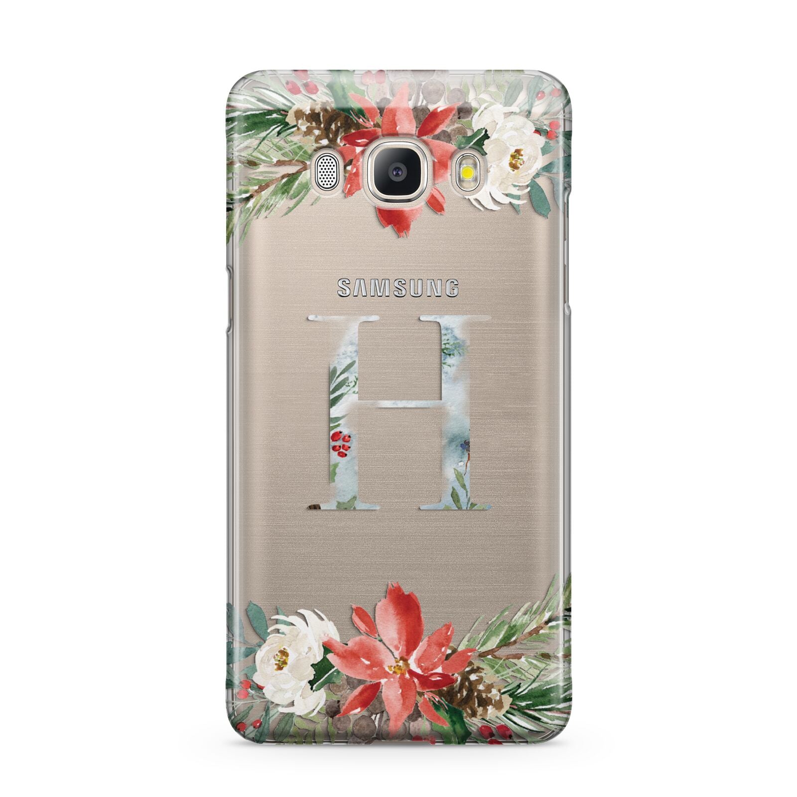 Personalised Winter Monogram Clear Floral Samsung Galaxy J5 2016 Case