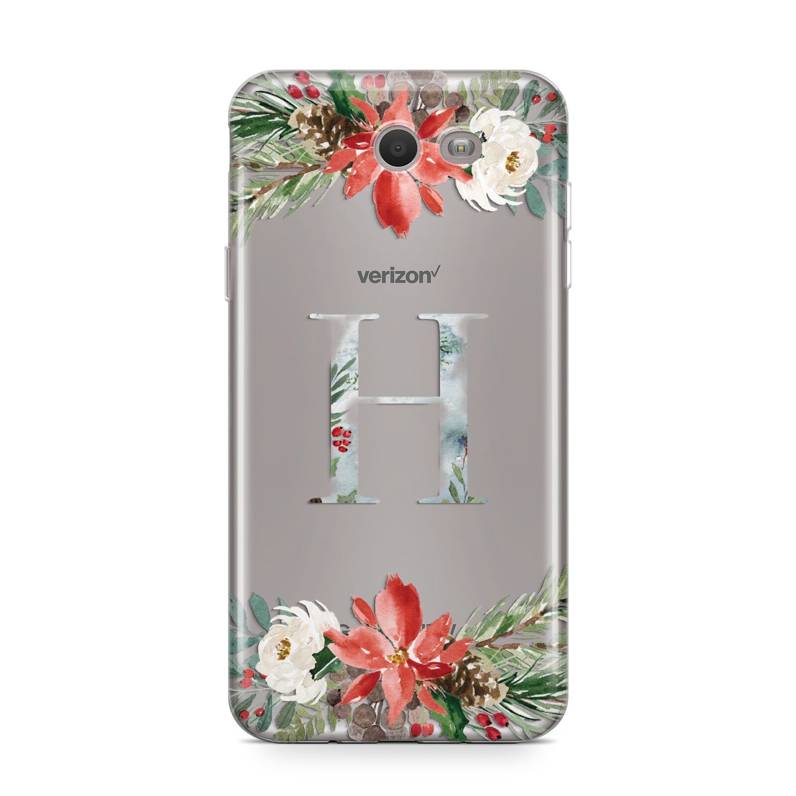 Personalised Winter Monogram Clear Floral Samsung Galaxy J7 2017 Case