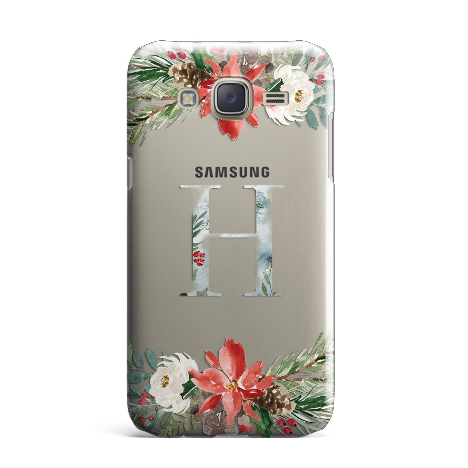 Personalised Winter Monogram Clear Floral Samsung Galaxy J7 Case