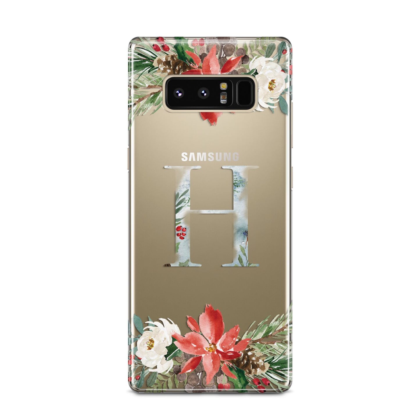 Personalised Winter Monogram Clear Floral Samsung Galaxy Note 8 Case