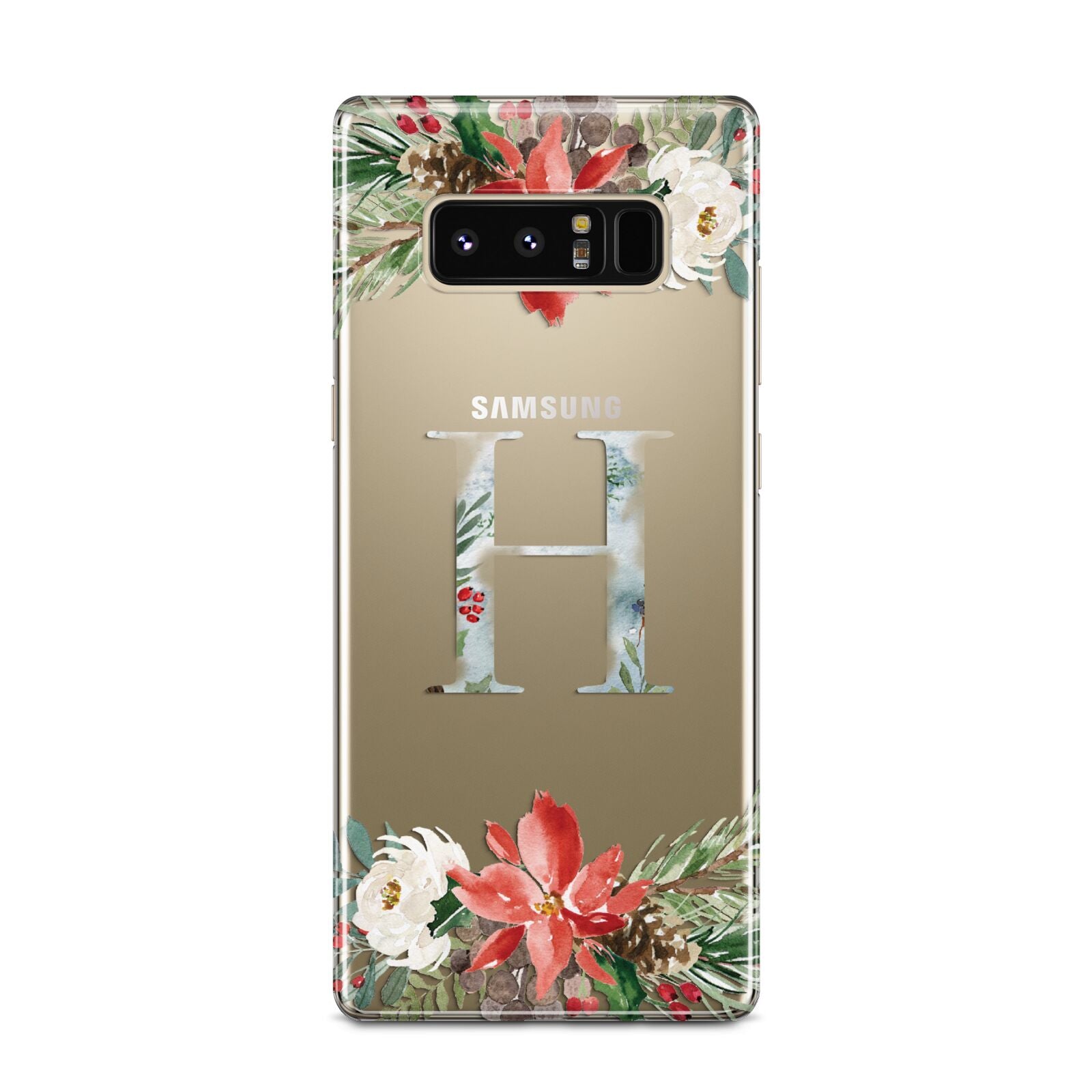 Personalised Winter Monogram Clear Floral Samsung Galaxy Note 8 Case