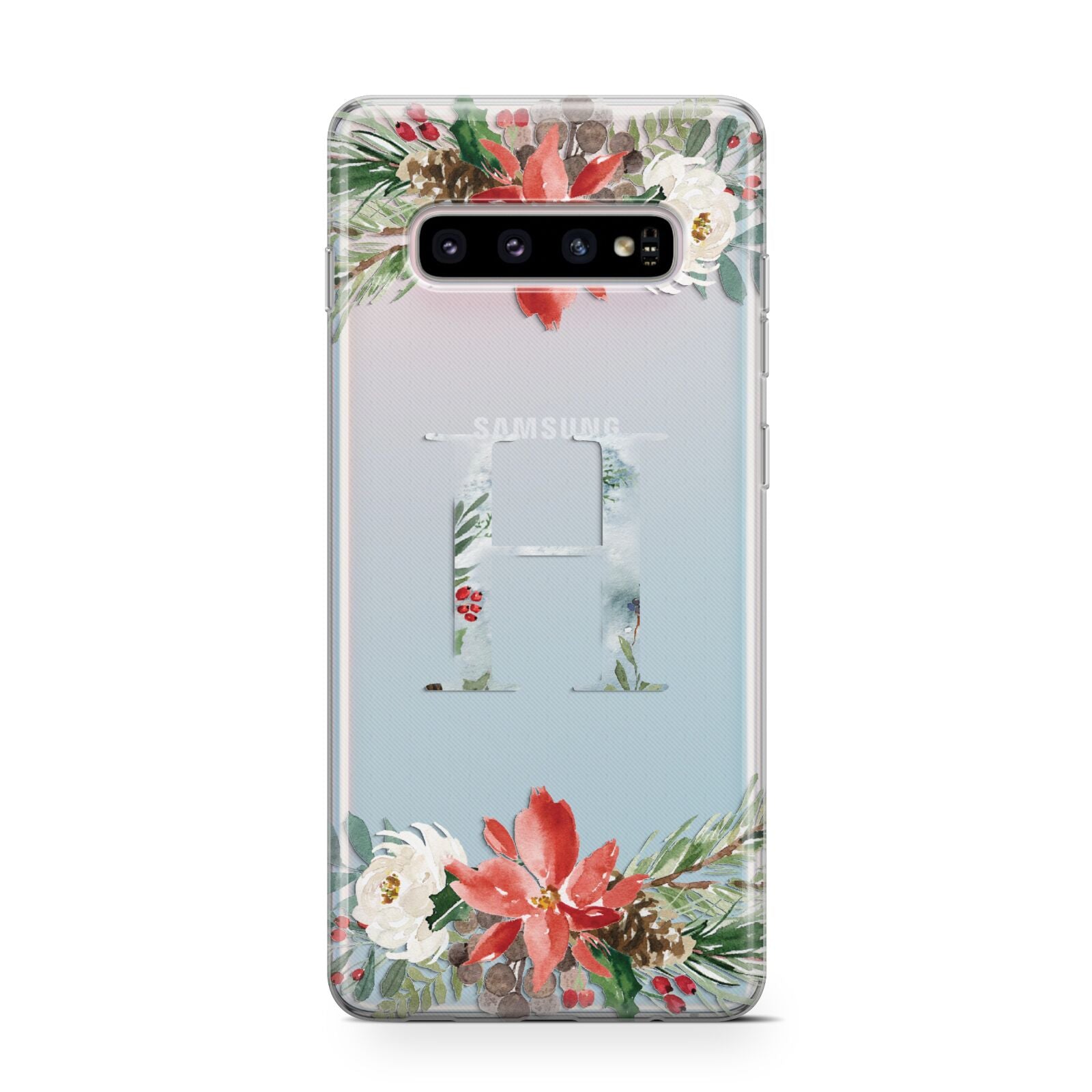 Personalised Winter Monogram Clear Floral Samsung Galaxy S10 Case