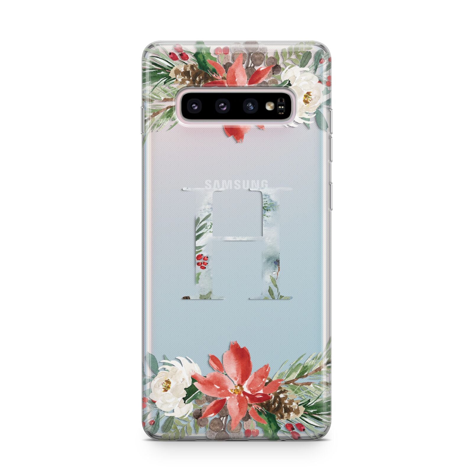 Personalised Winter Monogram Clear Floral Samsung Galaxy S10 Plus Case