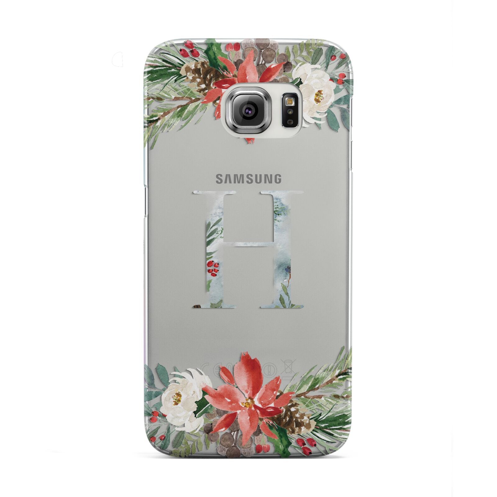 Personalised Winter Monogram Clear Floral Samsung Galaxy S6 Edge Case