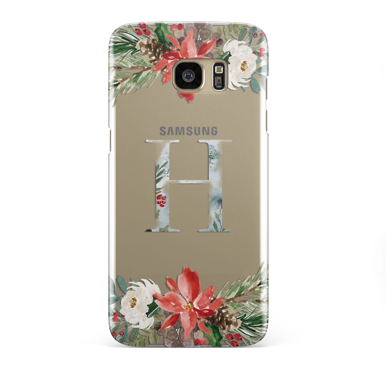 Personalised Winter Monogram Clear Floral Samsung Galaxy S7 Edge Case
