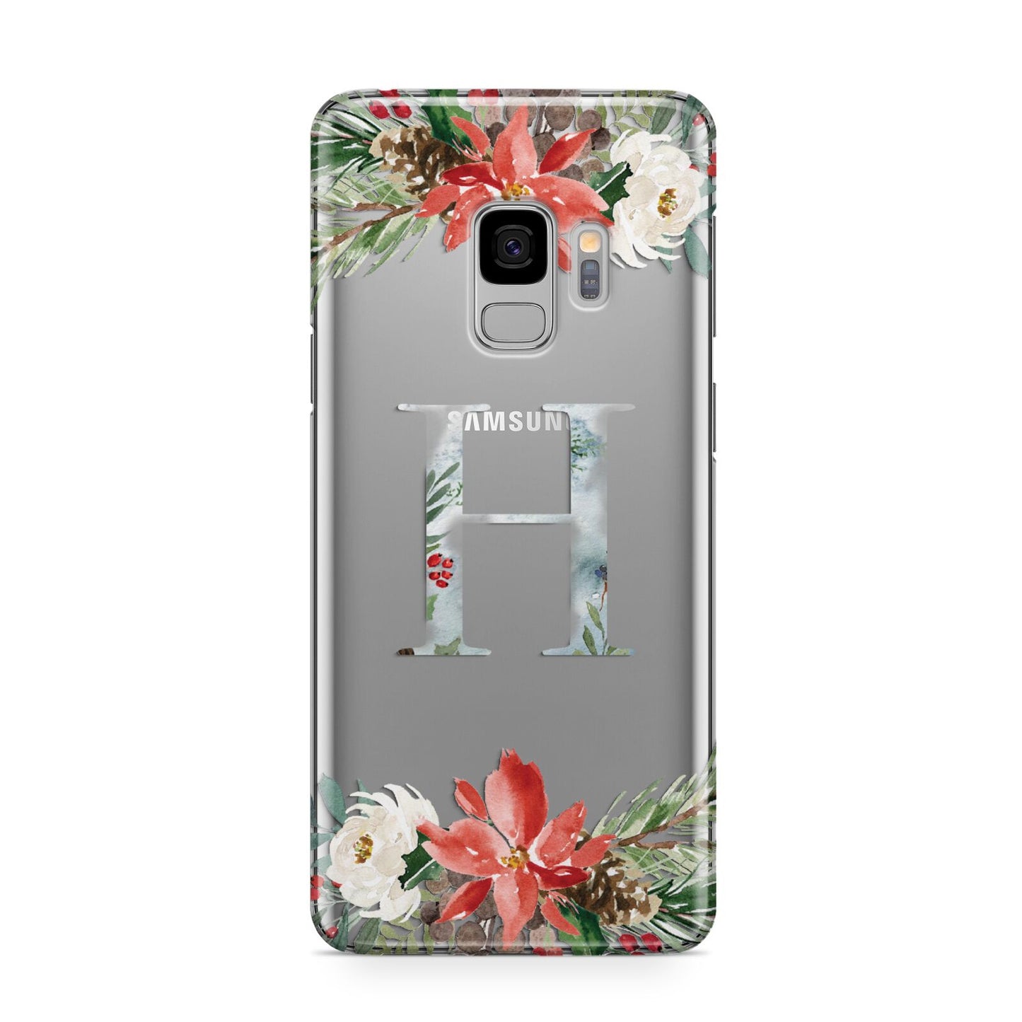 Personalised Winter Monogram Clear Floral Samsung Galaxy S9 Case