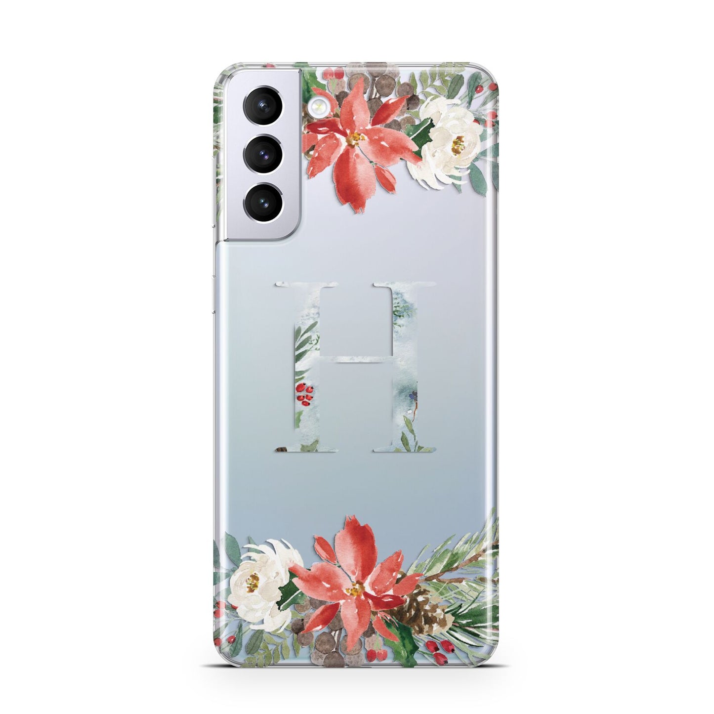 Personalised Winter Monogram Clear Floral Samsung S21 Plus Phone Case