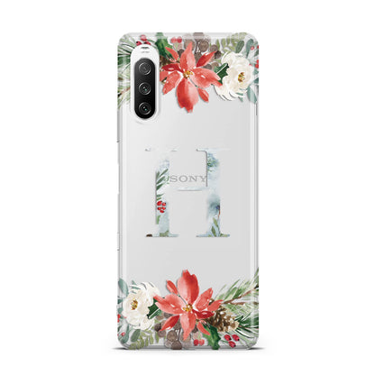 Personalised Winter Monogram Clear Floral Sony Xperia 10 III Case