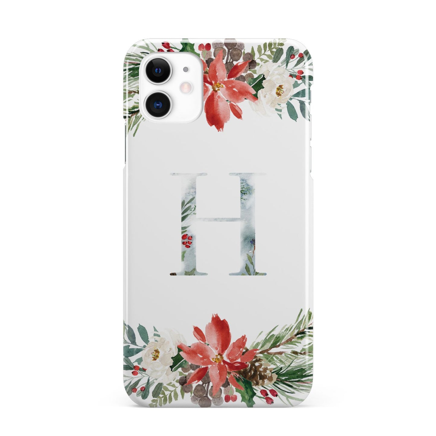 Personalised Winter Monogram Clear Floral iPhone 11 3D Snap Case