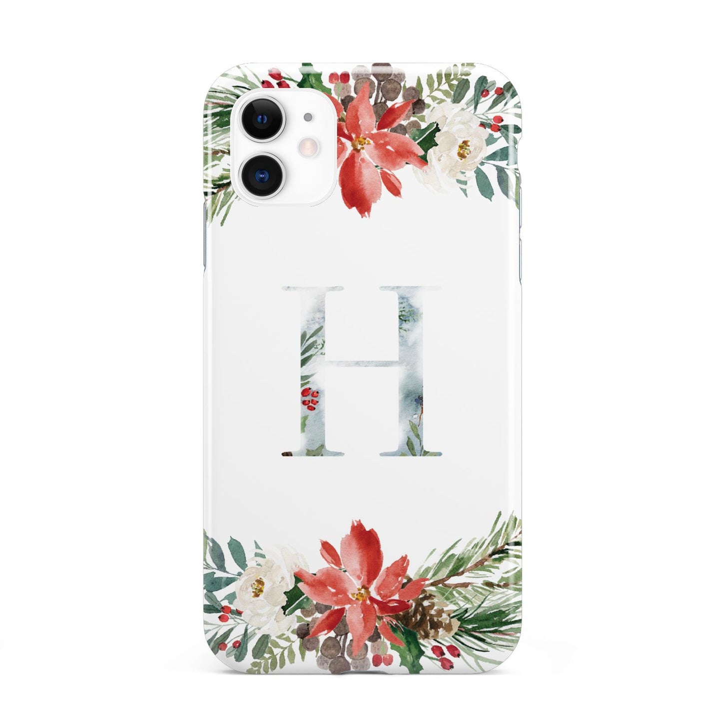 Personalised Winter Monogram Clear Floral iPhone 11 3D Tough Case
