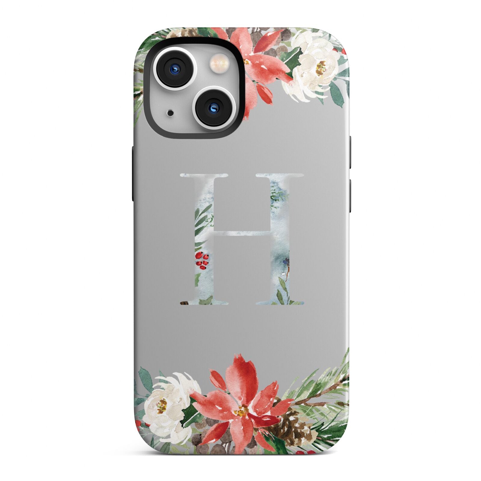 Personalised Winter Monogram Clear Floral iPhone 13 Mini Full Wrap 3D Tough Case