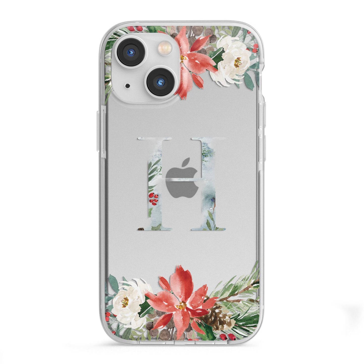 Personalised Winter Monogram Clear Floral iPhone 13 Mini TPU Impact Case with White Edges
