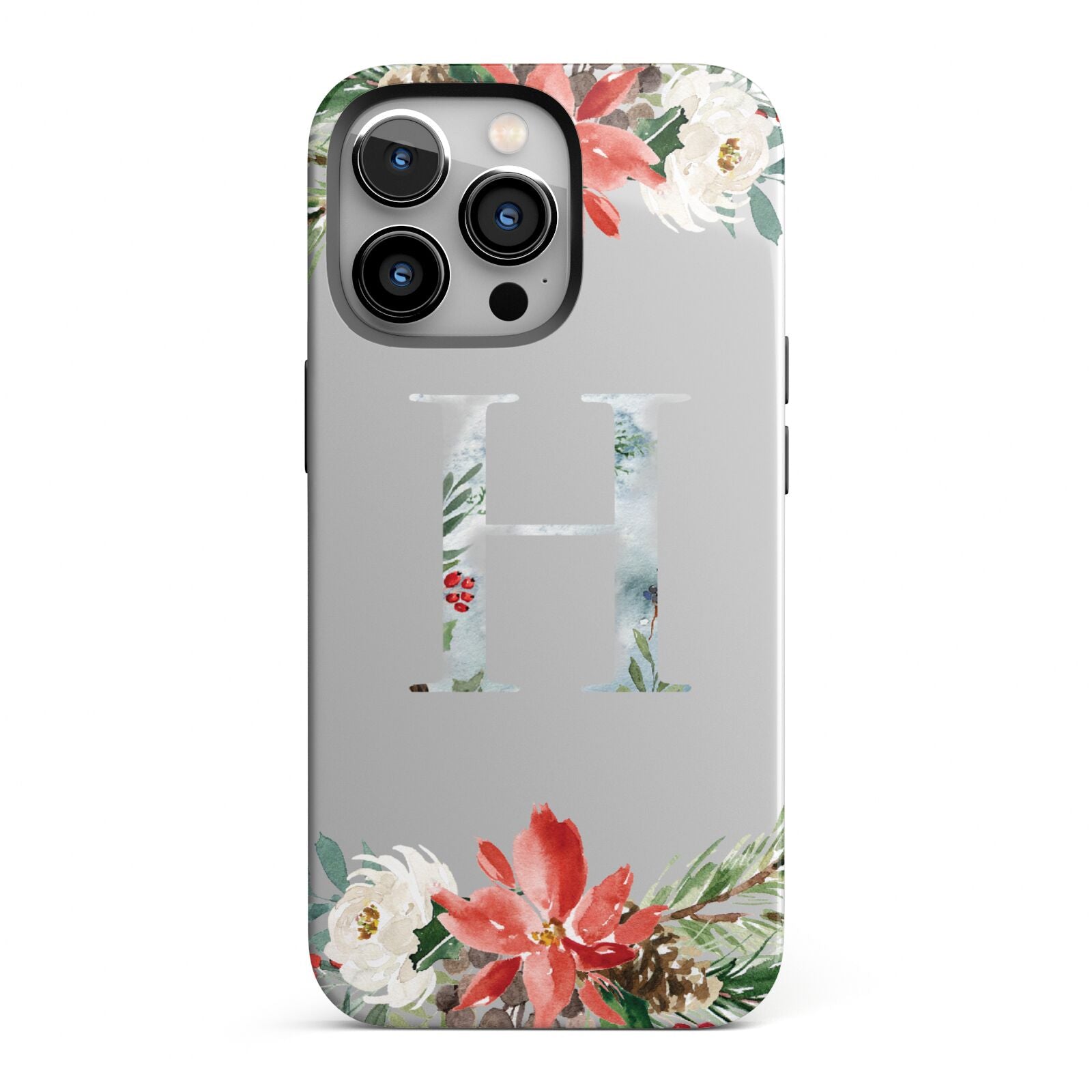 Personalised Winter Monogram Clear Floral iPhone 13 Pro Full Wrap 3D Tough Case