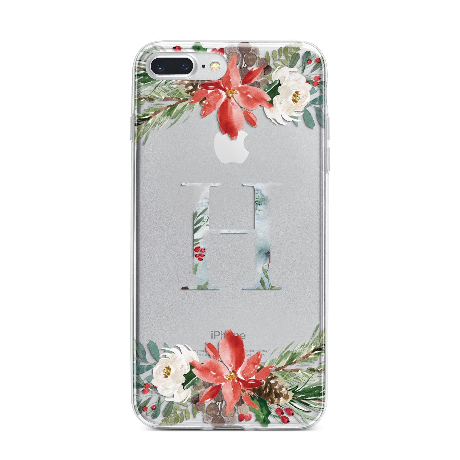 Personalised Winter Monogram Clear Floral iPhone 7 Plus Bumper Case on Silver iPhone