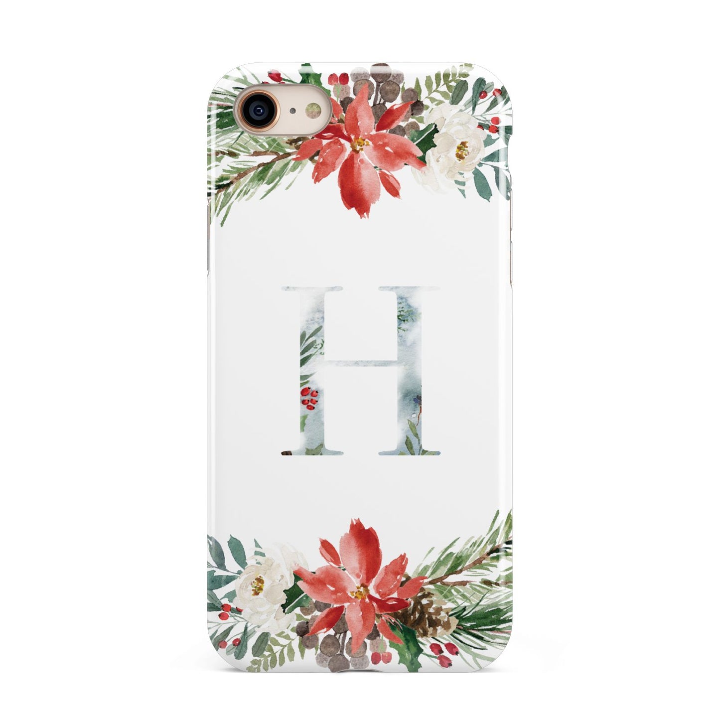 Personalised Winter Monogram Clear Floral iPhone 8 3D Tough Case on Gold Phone
