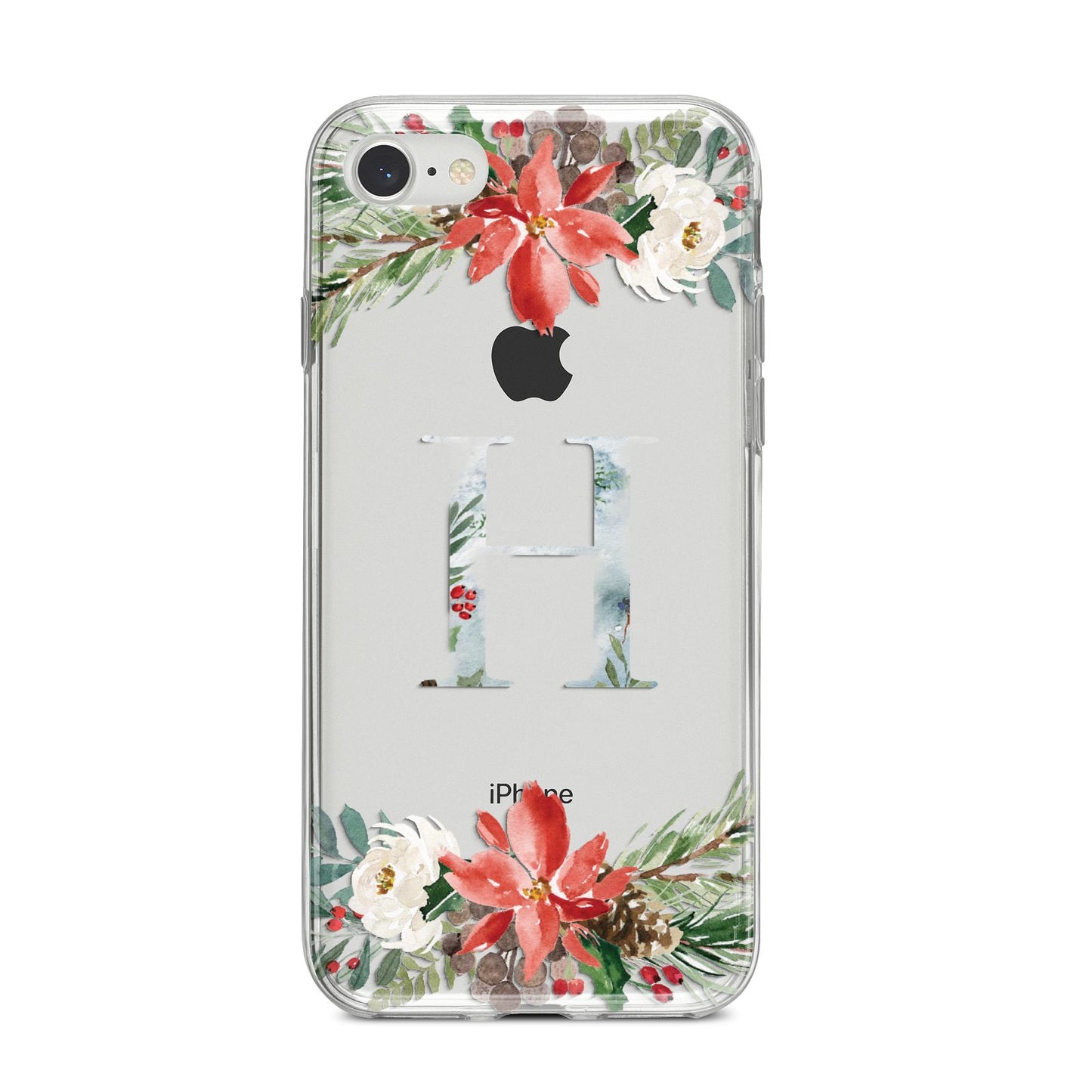 Personalised Winter Monogram Clear Floral iPhone 8 Bumper Case on Silver iPhone