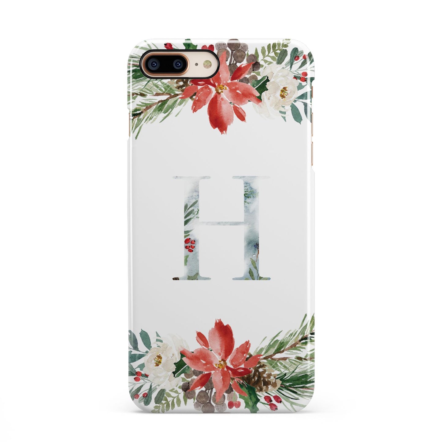 Personalised Winter Monogram Clear Floral iPhone 8 Plus 3D Snap Case on Gold Phone
