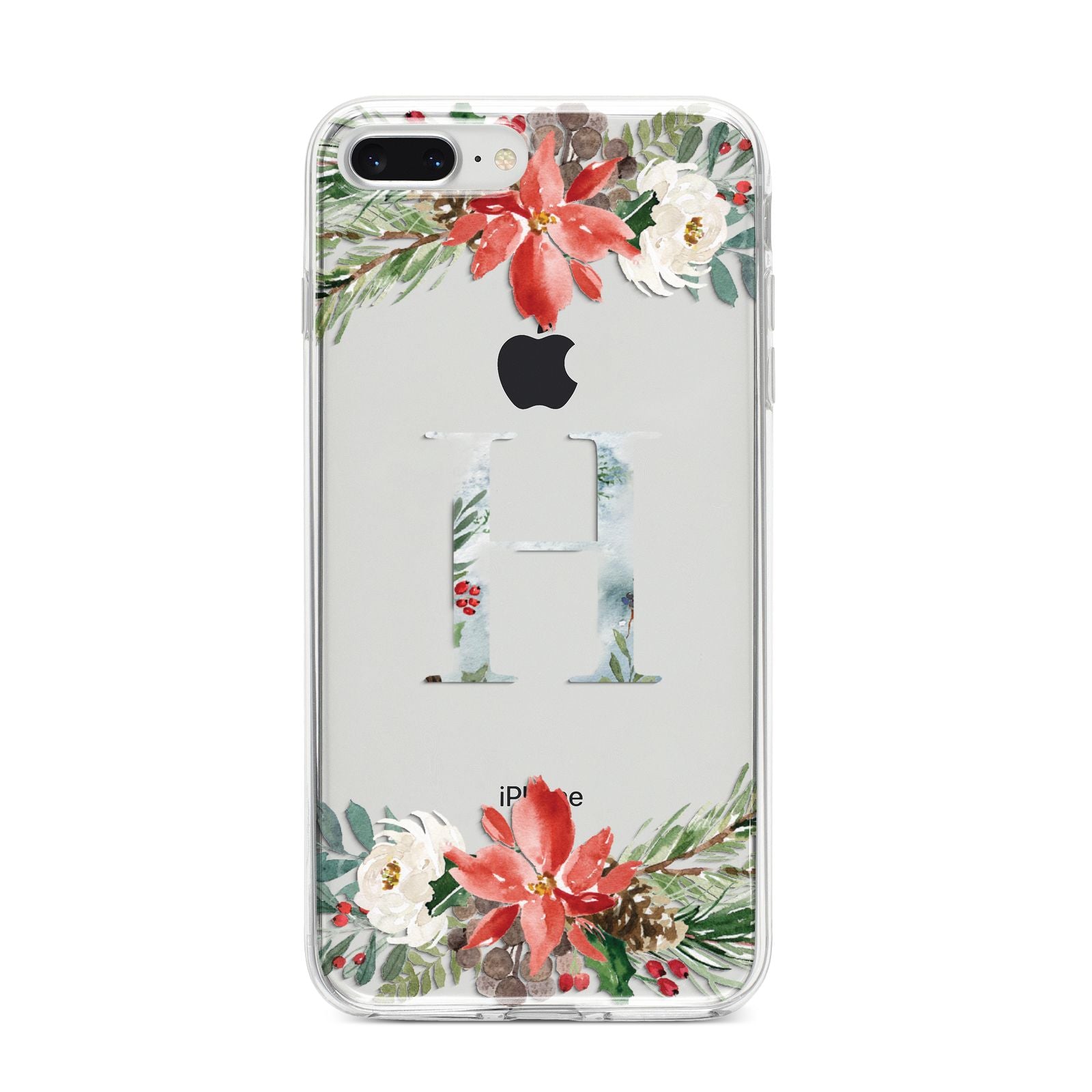 Personalised Winter Monogram Clear Floral iPhone 8 Plus Bumper Case on Silver iPhone