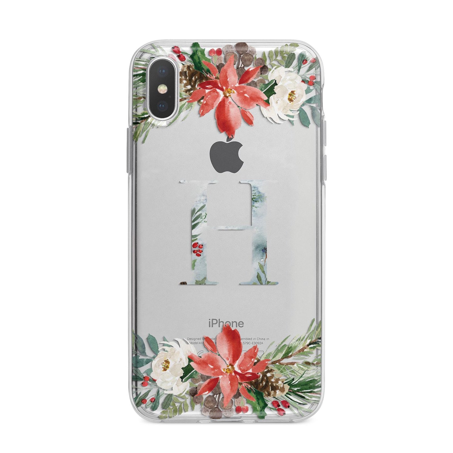 Personalised Winter Monogram Clear Floral iPhone X Bumper Case on Silver iPhone Alternative Image 1