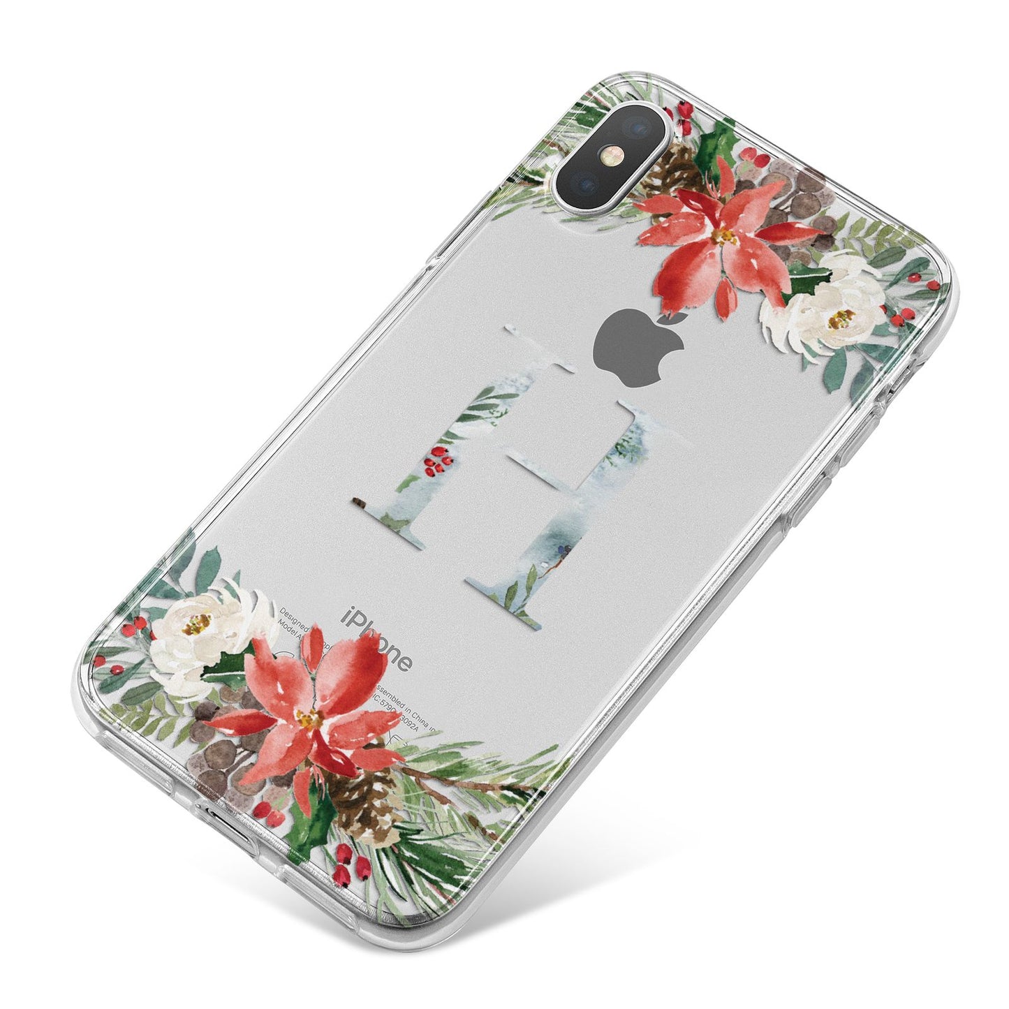 Personalised Winter Monogram Clear Floral iPhone X Bumper Case on Silver iPhone