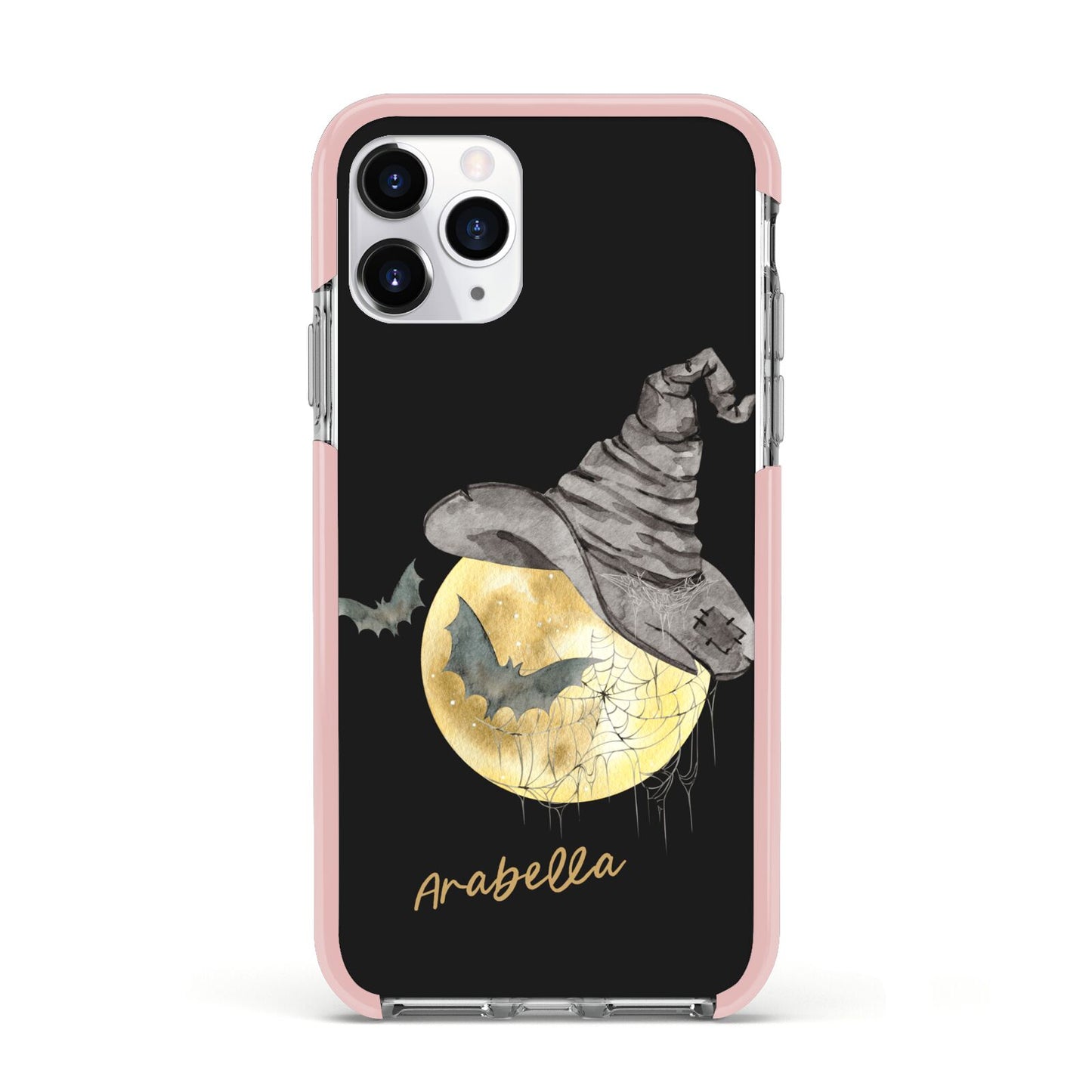Personalised Witchy Moon Apple iPhone 11 Pro in Silver with Pink Impact Case