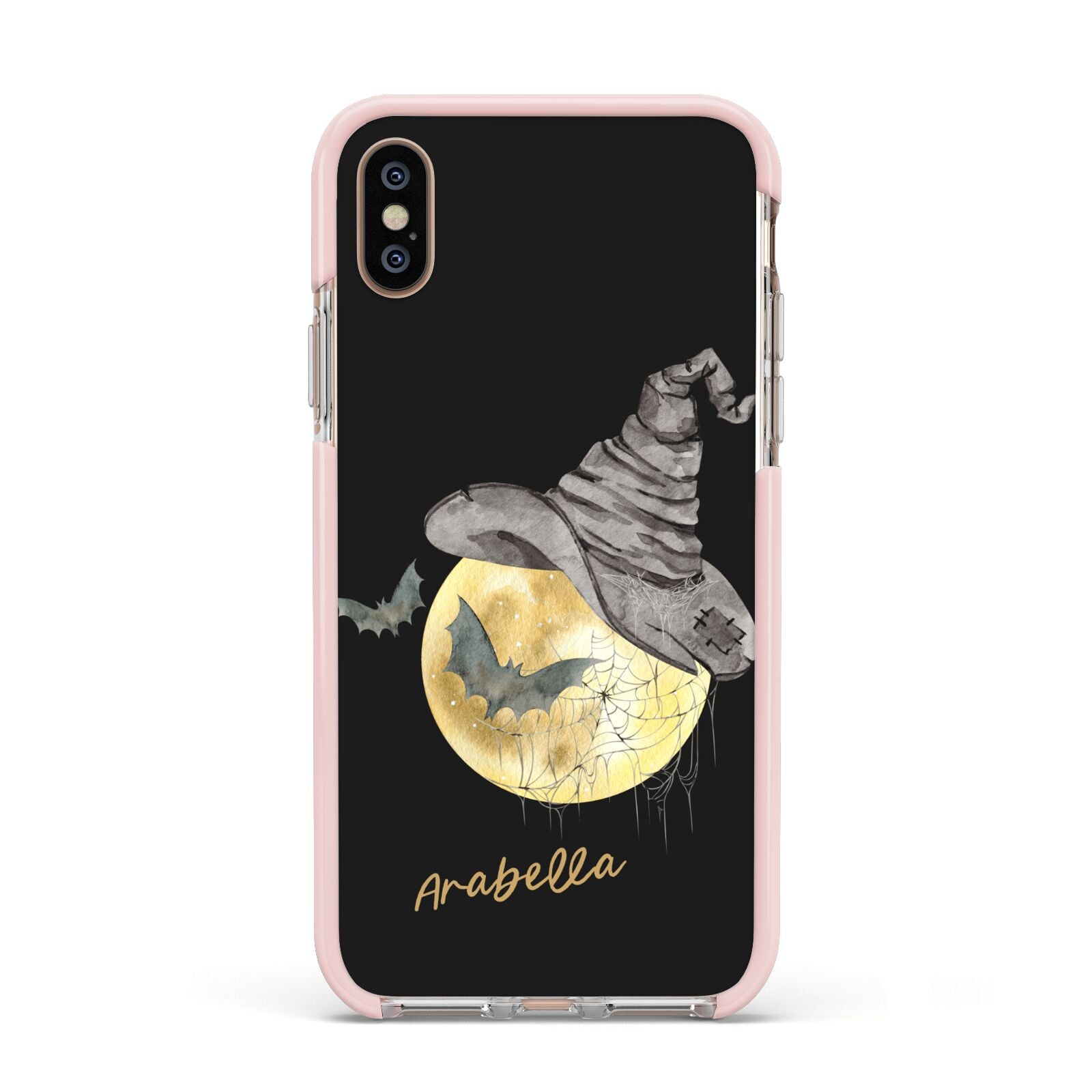 Personalised Witchy Moon Apple iPhone Xs Impact Case Pink Edge on Gold Phone