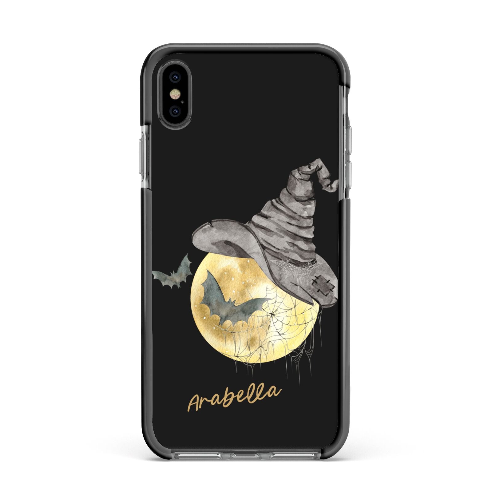 Personalised Witchy Moon Apple iPhone Xs Max Impact Case Black Edge on Black Phone
