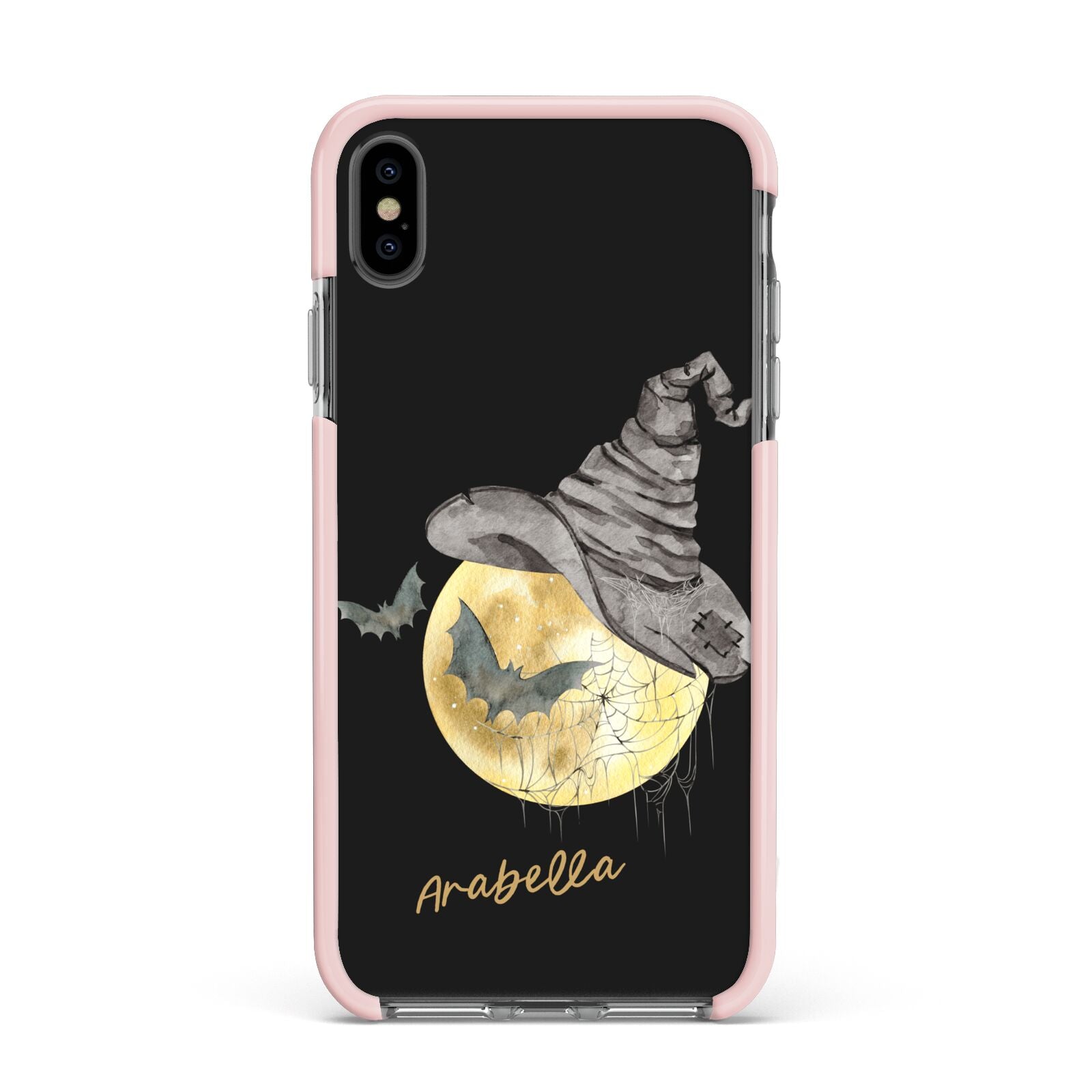 Personalised Witchy Moon Apple iPhone Xs Max Impact Case Pink Edge on Black Phone