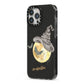Personalised Witchy Moon iPhone 13 Pro Max Black Impact Case Side Angle on Silver phone