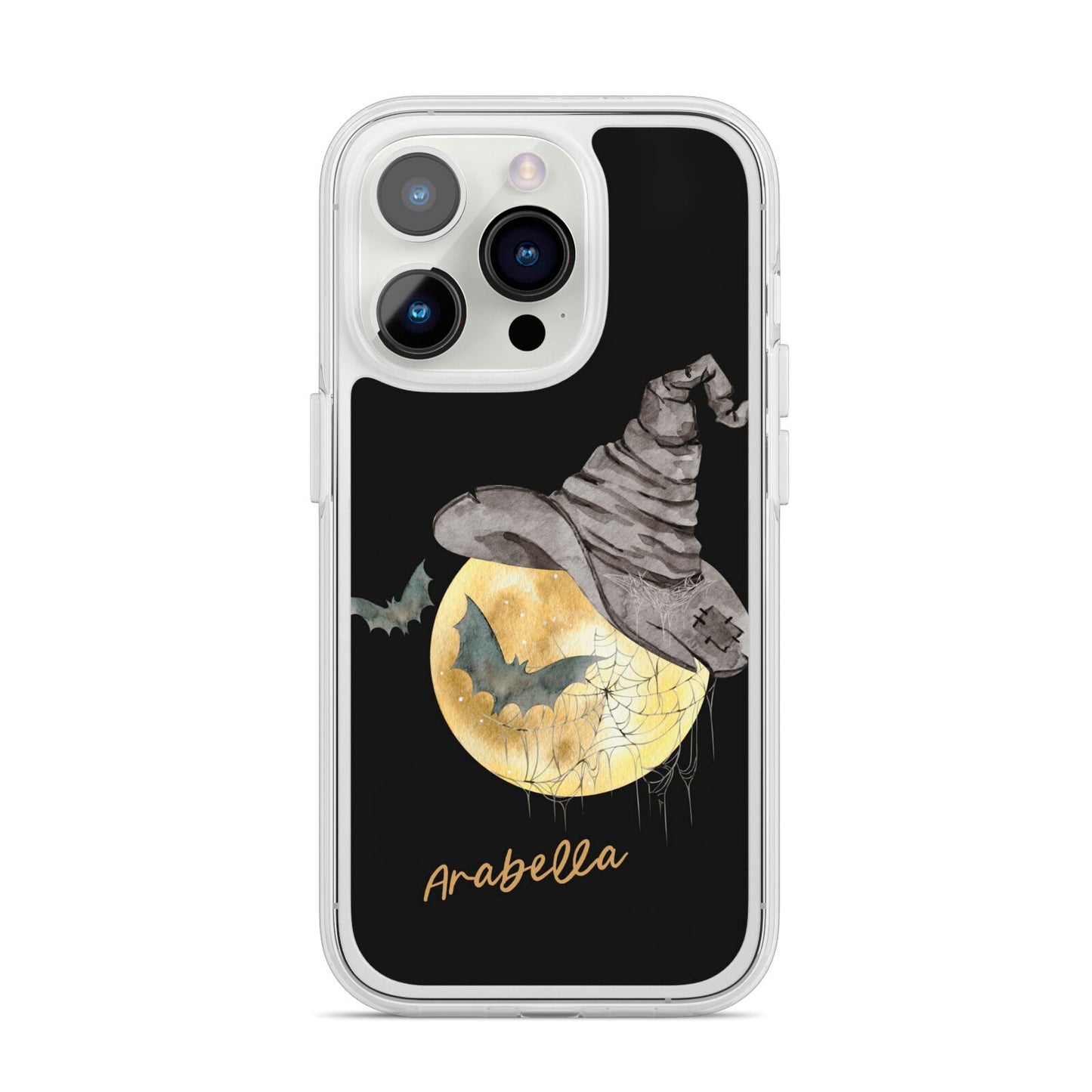 Personalised Witchy Moon iPhone 14 Pro Clear Tough Case Silver