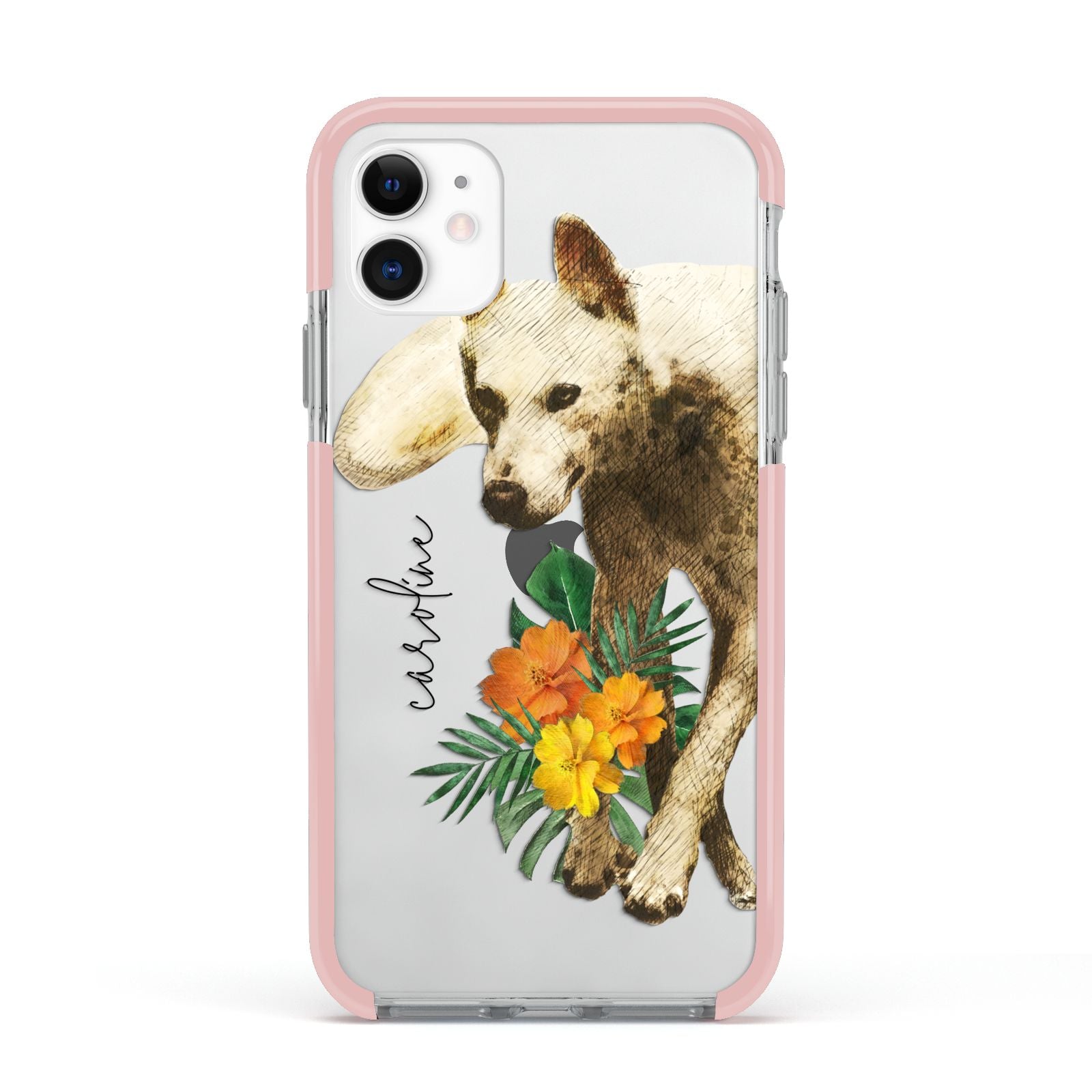 Personalised Wolf Apple iPhone 11 in White with Pink Impact Case