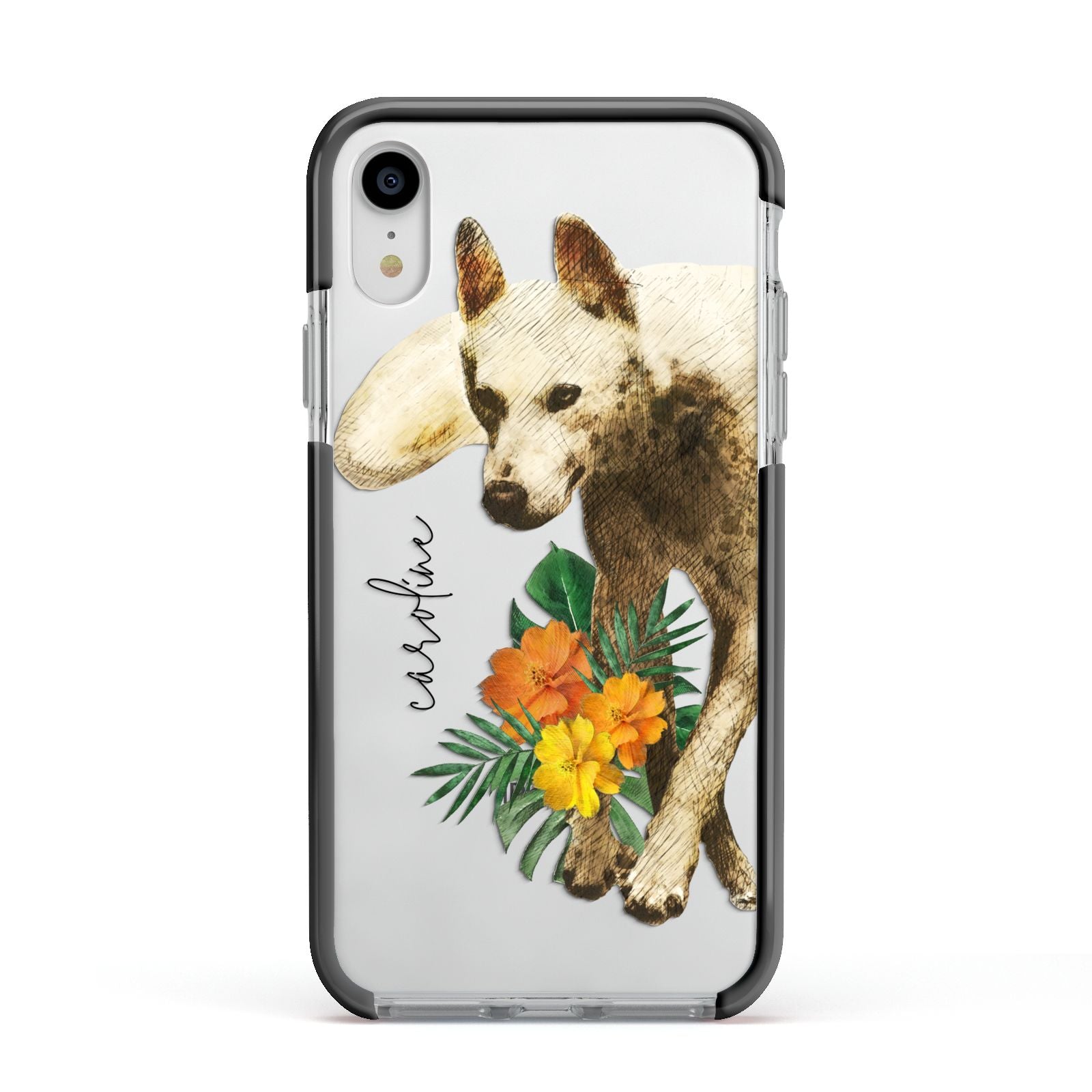 Personalised Wolf Apple iPhone XR Impact Case Black Edge on Silver Phone