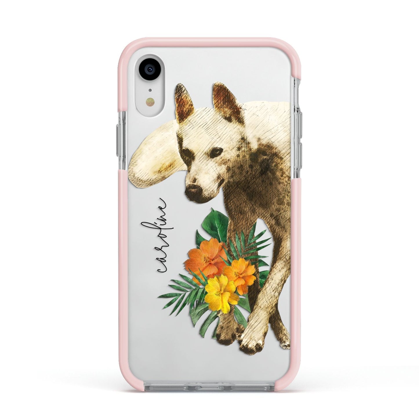 Personalised Wolf Apple iPhone XR Impact Case Pink Edge on Silver Phone