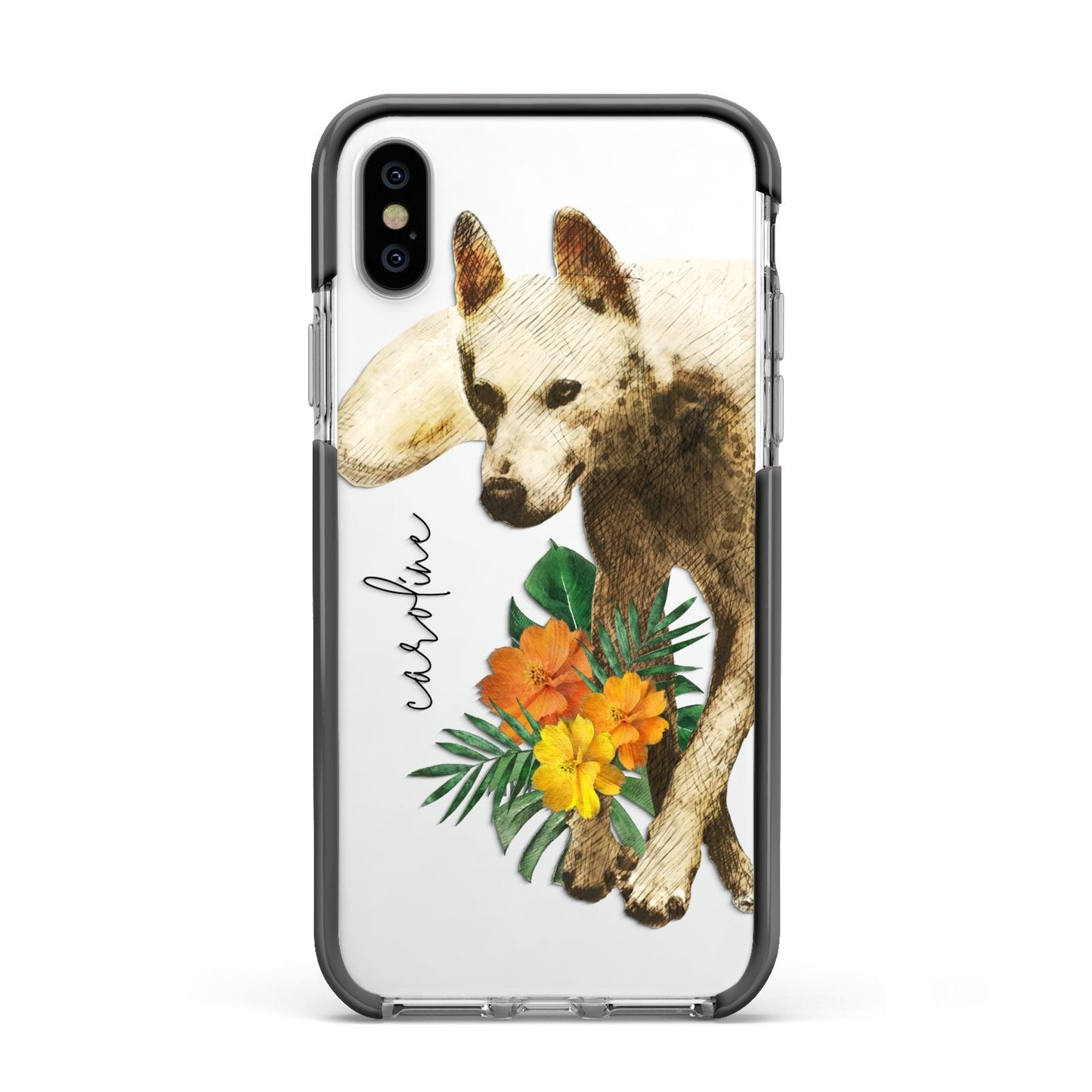 Personalised Wolf Apple iPhone Xs Impact Case Black Edge on Silver Phone