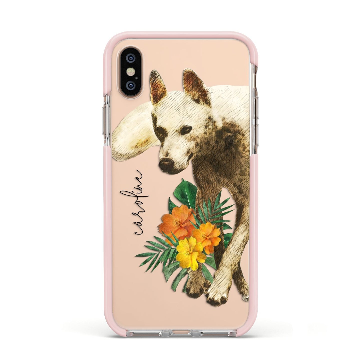 Personalised Wolf Apple iPhone Xs Impact Case Pink Edge on Gold Phone