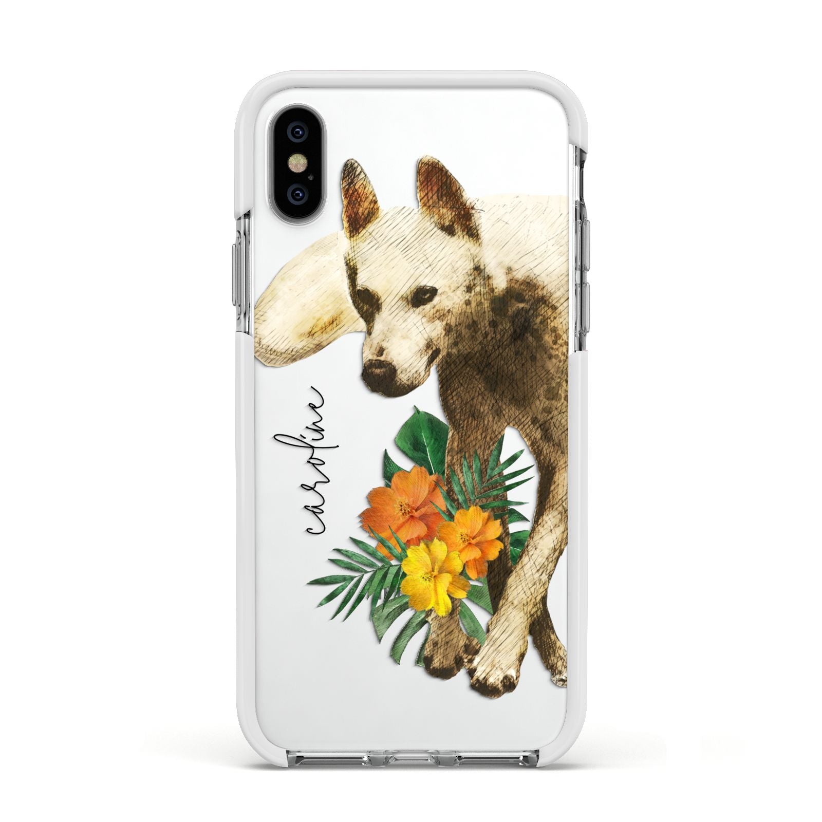 Personalised Wolf Apple iPhone Xs Impact Case White Edge on Silver Phone