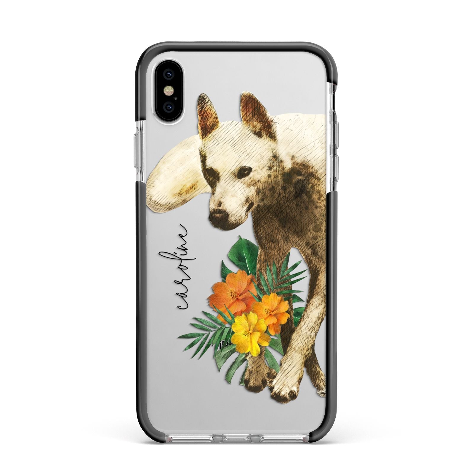 Personalised Wolf Apple iPhone Xs Max Impact Case Black Edge on Silver Phone