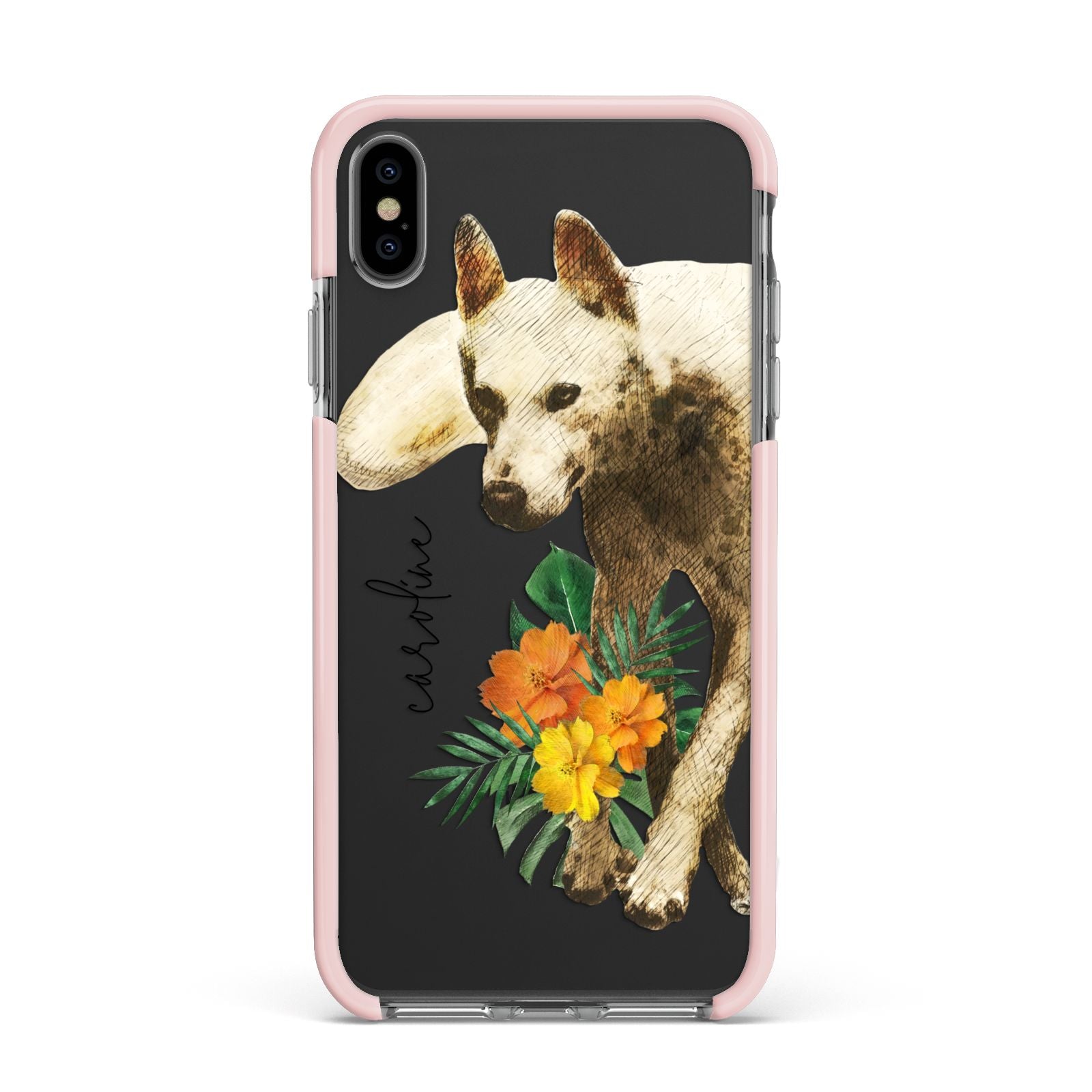 Personalised Wolf Apple iPhone Xs Max Impact Case Pink Edge on Black Phone