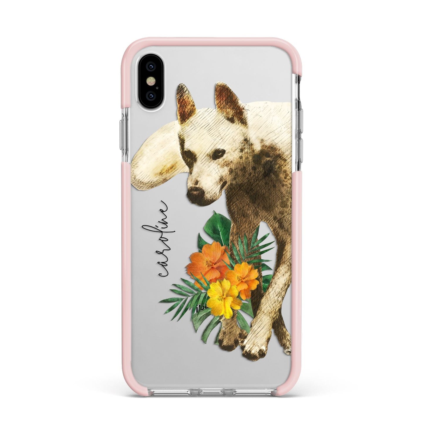 Personalised Wolf Apple iPhone Xs Max Impact Case Pink Edge on Silver Phone