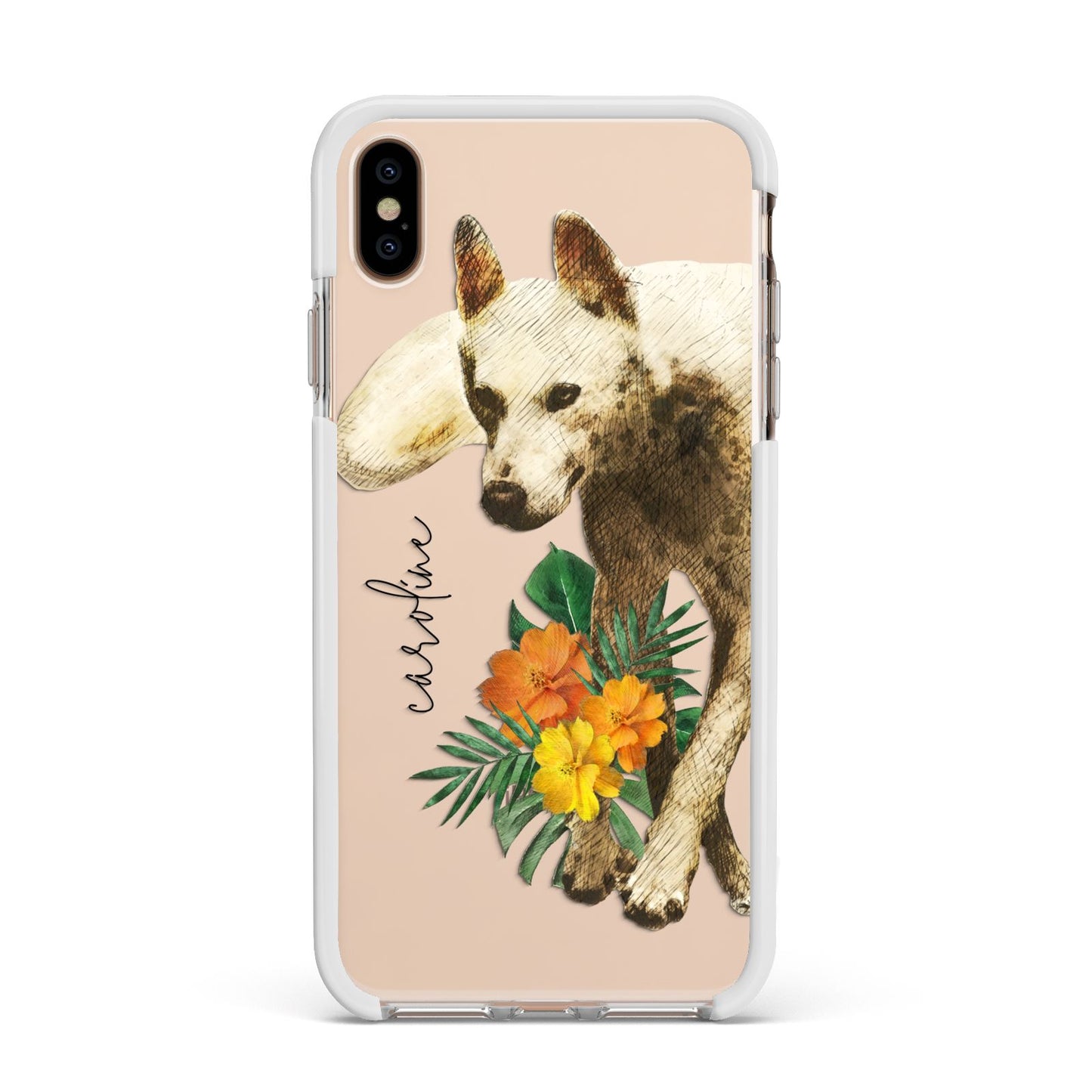 Personalised Wolf Apple iPhone Xs Max Impact Case White Edge on Gold Phone