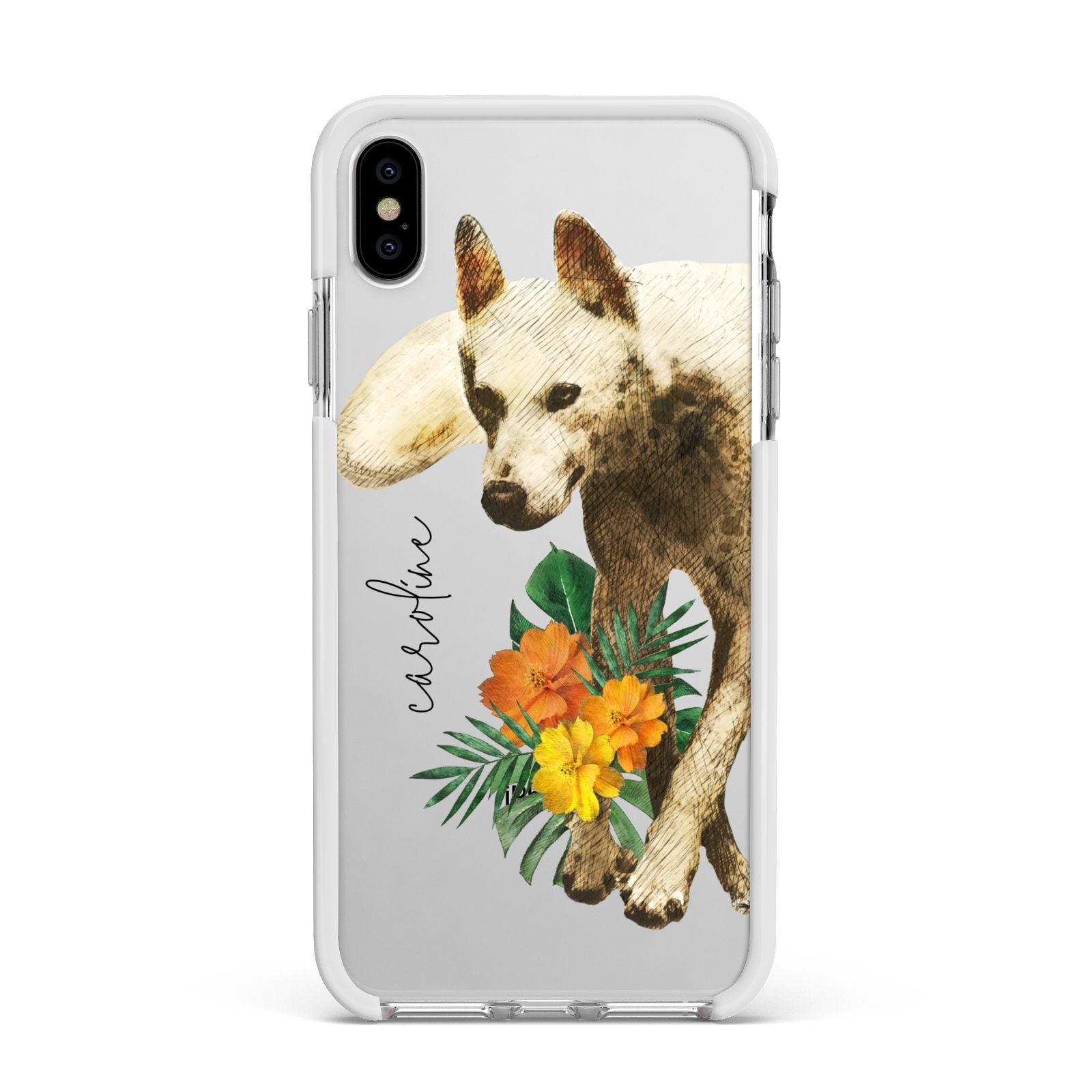 Personalised Wolf Apple iPhone Xs Max Impact Case White Edge on Silver Phone