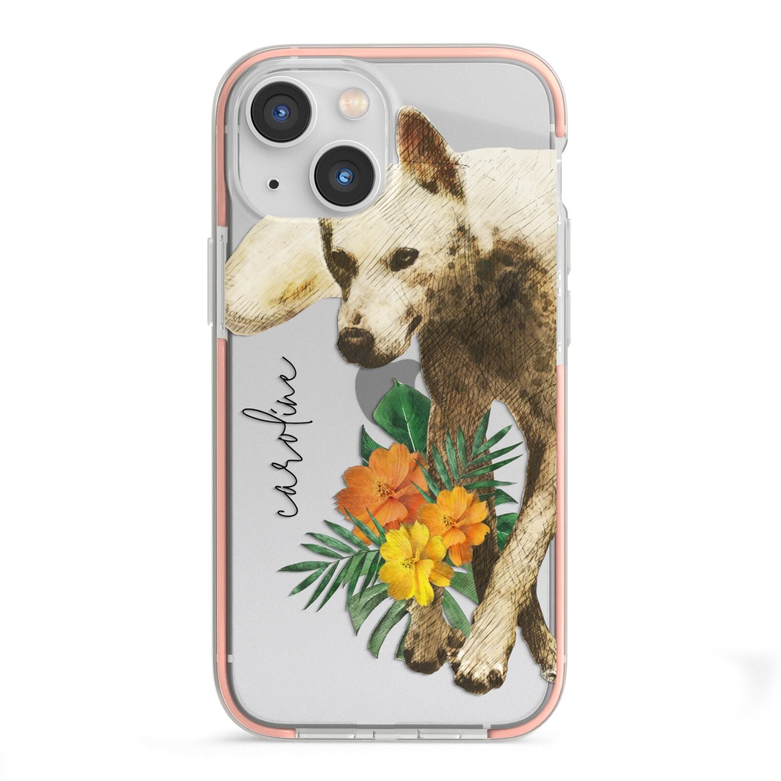 Personalised Wolf iPhone 13 Mini TPU Impact Case with Pink Edges