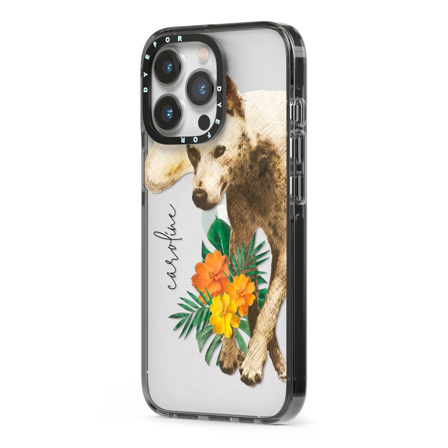 Personalised Wolf iPhone 13 Pro Black Impact Case Side Angle on Silver phone