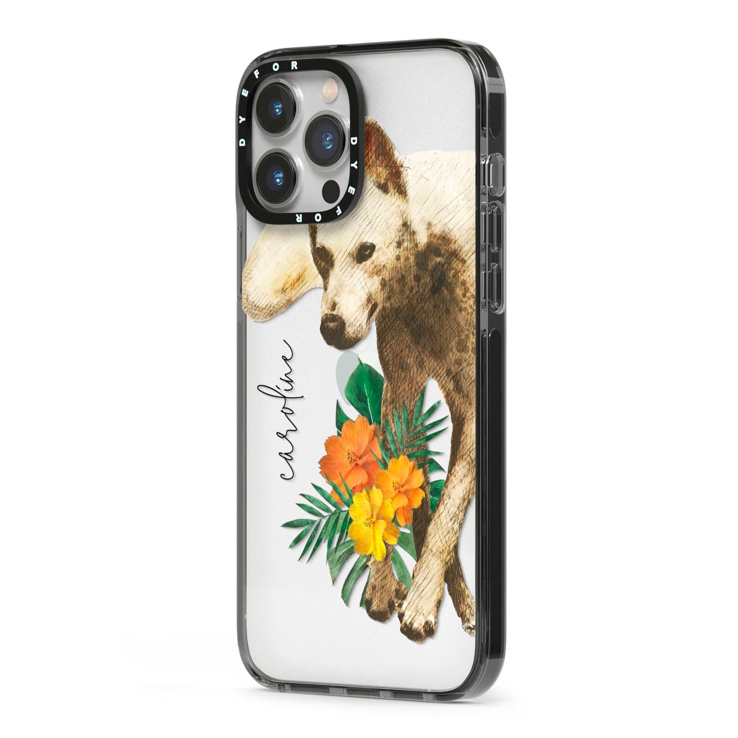 Personalised Wolf iPhone 13 Pro Max Black Impact Case Side Angle on Silver phone