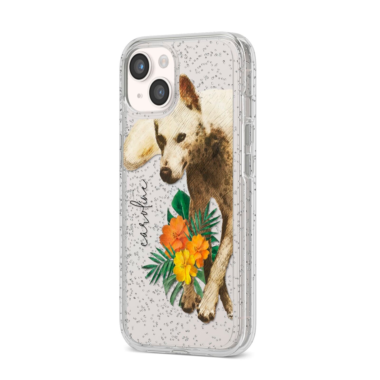 Personalised Wolf iPhone 14 Glitter Tough Case Starlight Angled Image