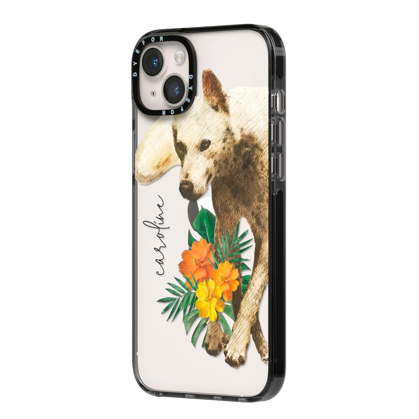 Personalised Wolf iPhone 14 Plus Black Impact Case Side Angle on Silver phone