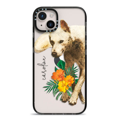 Personalised Wolf iPhone 14 Plus Black Impact Case on Silver phone