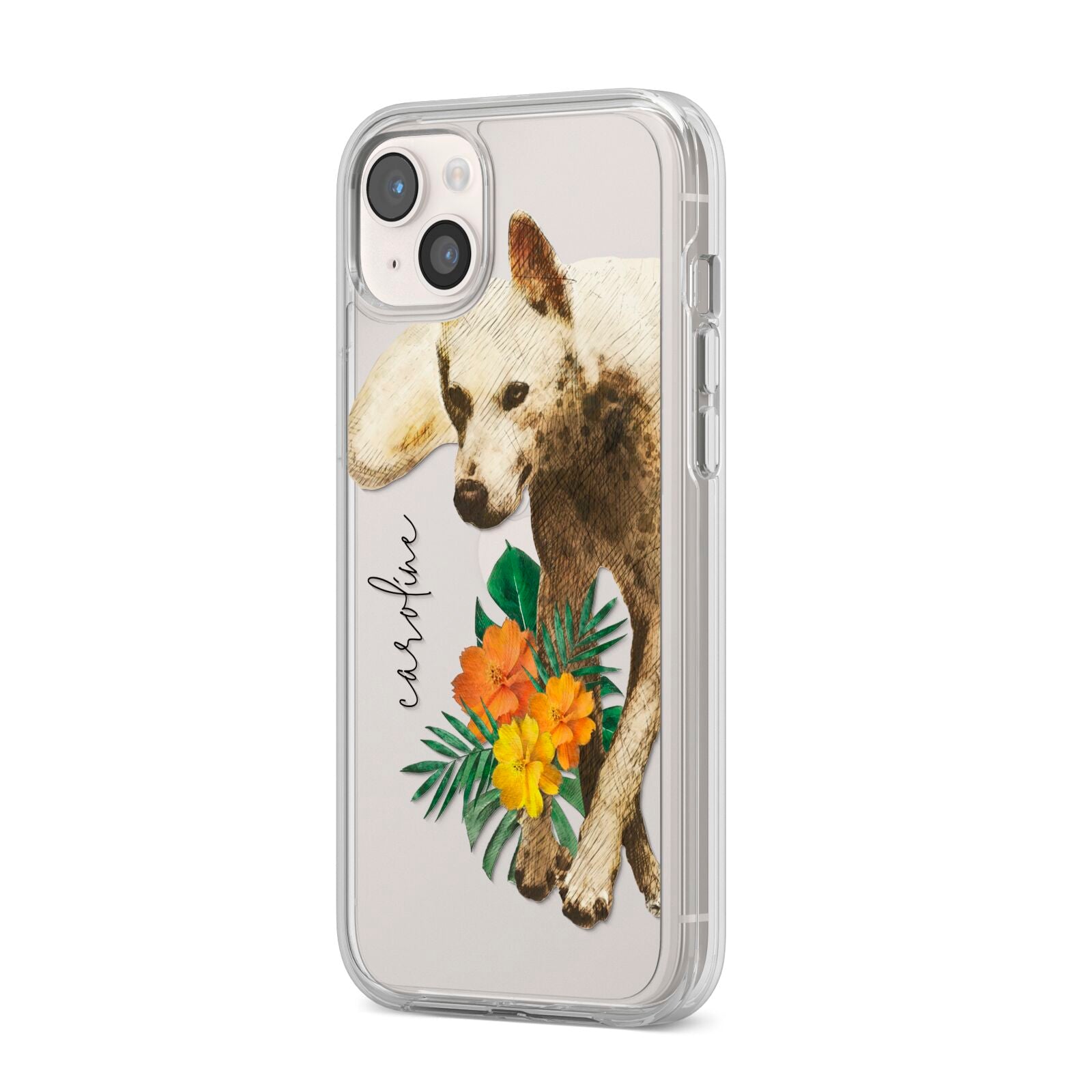 Personalised Wolf iPhone 14 Plus Clear Tough Case Starlight Angled Image